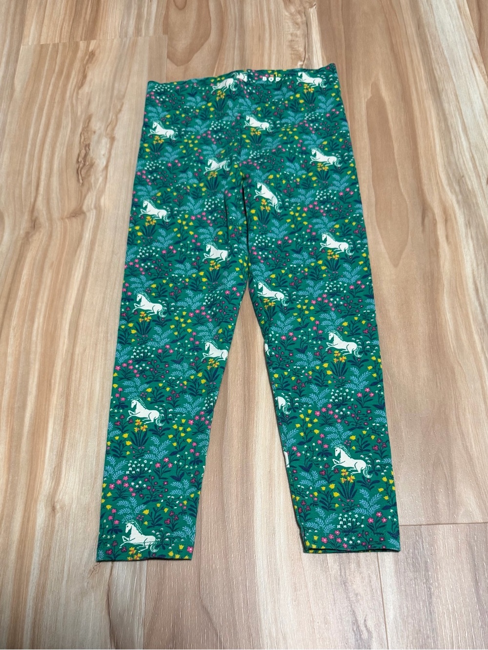 Mini Boden Green Unicorn & Floral Leggings